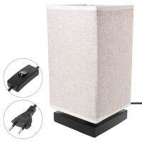 Wood Base Fabric Shade Bedside Table Lamp With USB Port &amp; Pull Switch Modern Design