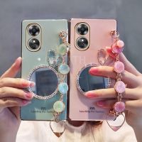 2023เคสมือถือ OPPO A78 A58 NFC สร้อยข้อมือเปลือกแฟชั่นใหม่พร้อม OppoA58แต่งหน้ากระต่ายกรอบโทรศัพท์เนื้อนิ่มชุบกระจก