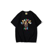 ยี่ห้อแฟชั่น BAPE เสื้อยืดแขนสั้นสำหรับเด็กเล็ก,ผ้าฝ้ายคอกลมแท้สีสันสดใสพิมพ์ตัวอักษรทรงหลวมไซส์ใหญ่