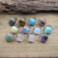 Square Cabochon Natural Stone Ring Lemon Jades Rhodonite Sodalite Turquoises Resizable Finger Rings Women Fashion JewelryQC4058