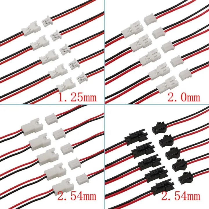 10Pairs JST 2 Pin Wire Connector 1.25mm / PH 2.0mm / XH 2.54mm / SM 2P ...