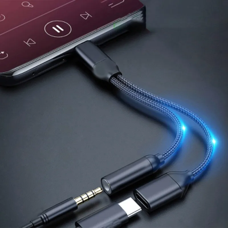 2-In-1 Type C to  Headphone and Charger Adapter USB C to Aux Audio Jack  Hi-Res Dac and Fast Charging Cable 