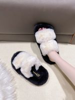 ﹉✧ Fur slippers womens outer wear 2023 new autumn and winter net red fairy style thick bottom comfortable plush ladies cotton slippers