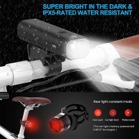 USB Rechargeable Bicycle Waterproof Light Headlight Rear Tail Light Set 400 Lumens Riding Light