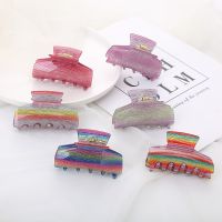 Acrylic Large Crab Hair Claws Clips Barrette Women Shiny Rainbow Colorful Plastic Ponytail Holder Clamps Girls Hair Accessories