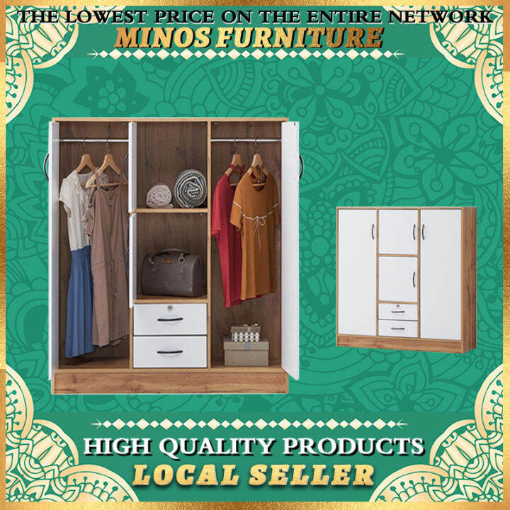 Minos Wooden Wardrobe with Doors and Drawers Family Bedroom Clothing