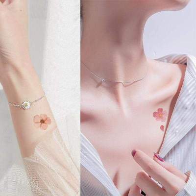 2022 new cherry blossom tattoo stickers waterproof female long-lasting simulation for one year clavicle ins wind finger high-end hot girl