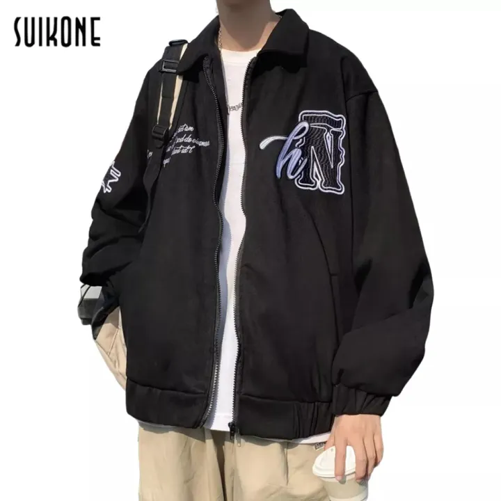 suikone-เสื้อแจ็คเก็ตผู้ชายแขนยาวเยาวชนยอดนิยมสไตล์ฮาราจูกุฤดูใบไม้ร่วงชุดเบสบอลแขนยาวสามารถสวมใส่ได้ทั้งชายและหญิง