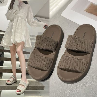 【July】 One-word slippers net red fashion sandals and ins soft sole pregnant women shoes non-slip flat womens outerwear summer new style