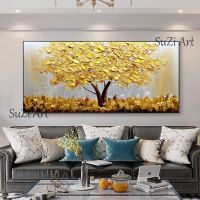 100 New Handmade Large Gold money Tree Painting Modern landscape Oil Painting On Canvas Wall Art Picture For Home Office Decor