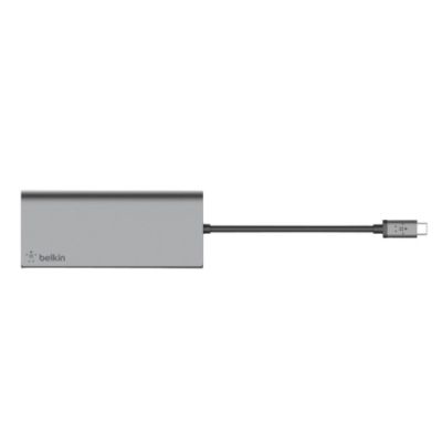 USB TYPE-C MULTIPORT ADAPTER (อุปกรณ์แปลงสัญญาณ) BELKIN USB-C MULTIMEDIA HUB (USB-A, USB-C, HDMI, LAN, SD CARD) (F4U092BTSGY)