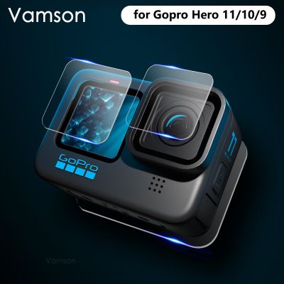 Vamson สำหรับ Gopro Hero 11 10 9ฟิล์มป้องกันสีดำกระจกเทมเปอร์หน้าจอตัวป้องกันกรอบเคสสำหรับ Go Pro 11 10อุปกรณ์เสริม