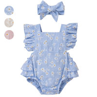 0-24M Baby Girls Summer Rompers Toddler Newborn Infant Princess Girl Floral Ruffles Sleeve Jumpsuits Dress Headband Clothes