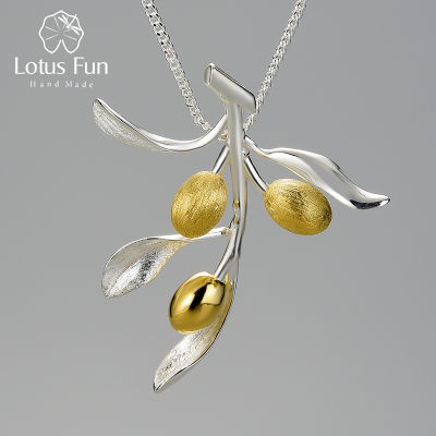 Lotus Fun Luxury Olive Leaves Branch Fruits Pendant Fashion Real 925 Sterling Silver Necklace for Women Vintage Jewelry 2021 New