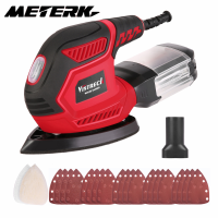 Meterk Detail Sander 1.6A 200W 14000 OPM Compact Sander ระบบเก็บฝุ่นที่มีประสิทธิภาพพร้อมแผ่นขัด2ชิ้นและกระดาษทราย20ชิ้นสำหรับพื้นที่แคบขัด/ขัดในของตกแต่งบ้าน &amp; DIY