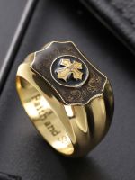 Chrome Hearts1◈ European and American 18k Gold Cross Faith and Strength Mens Ring Eagle Dollar Retro Wolf Head