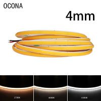 4mm Narrow COB LED Strip Lights for Car Wall Room Decoration 12V 24V 480LED Warm Cool White Light Bar Flexible Ribbon Diode Tape