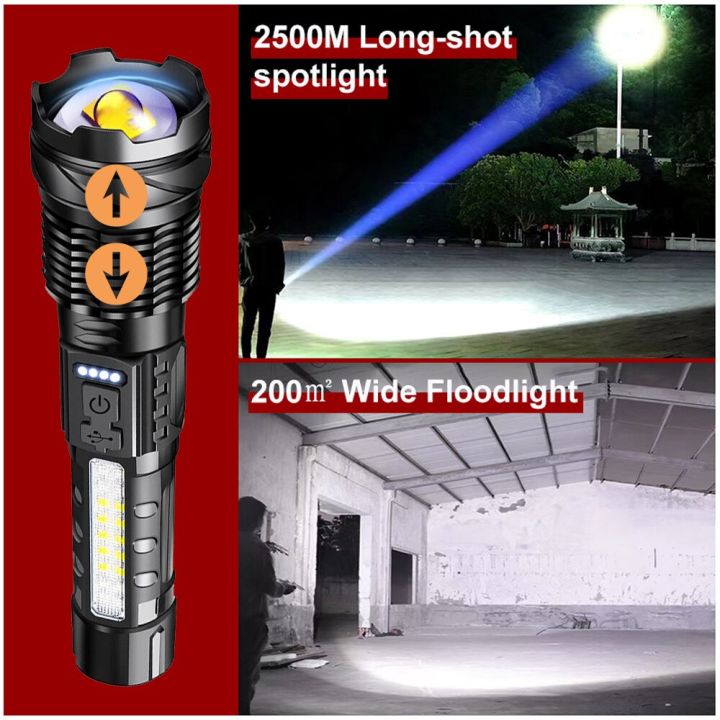 xhp50-ledไฟฉายพลังสูง-usb-ซูมแอลอีดีไฟฉายไฟสำหรับการตั้งแคมป์-7-mode-flashlight-อลูมิเนียมอัลลอยด์-usbไฟฉายแบบชาร์จ-มีไฟกระพริบ-ไฟฉายซูมได-1500-เมตรไส้ตะเกียง-สร้างขึ้นในแบตเตอรี่ไฟฉายแบบพกพา-7-โหมดแส