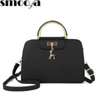 SMOOZA Fashion Handbag New Women Leather Bag Large Capacity Shoulder Bags Casual Tote Striped Top-handle Hand Bags Deer Decor