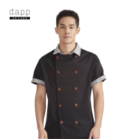 dapp Uniform เสื้อเชฟ แขนสั้น SALE กระดุมสองแถว Steve Black  Shortsleeves Chef Jacket with Buttons สีดำ (TJKB1902)