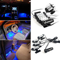 4 x 3 LED 12V Car Interior Atmosphere Blue Light Decorative lamp Charge Floor Decor Lamp Accessories Plug And Play