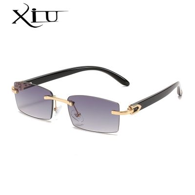 XIU buffalo horn sunglasses rimless square luxury designer white black buffs sun glasses trendy eyewear gafas de sol hombre