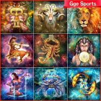 GGE SPORTS Handcraft การตกแต่งบ้านเย็บปักถักร้อย5D ภาพวาดเพชร12กลุ่มดาวงานปักครอสติชพลอยคริสตัล