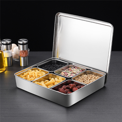 12346Grids Stainless Steel Seasoning Box with Lid Rectangle Ho Household Spice Organizer Multifunction Kitchen Gadget