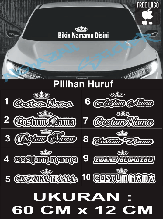 Stiker Mobil Kaca Depan Keren Mahkota Raja Nama With Background Huruf