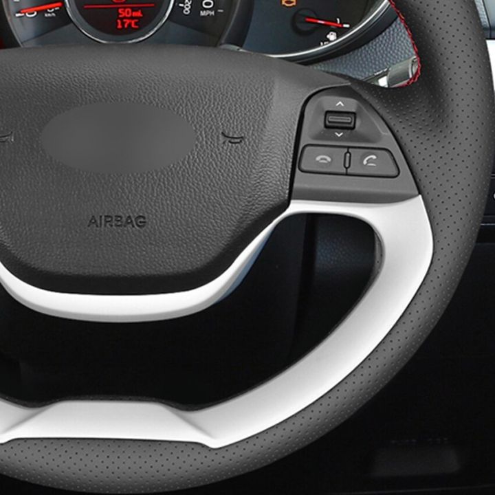 black-pu-faux-leather-diy-hand-stitched-car-steering-wheel-cover-for-kia-morning-2011-2016-picanto-2012-2015