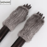 2022 New Women Real Mink Fur Gloves Girls Real Knitted Mink Fur Fingerless Gloves Winter Strong Elasticity Real Mink Fur Mittens