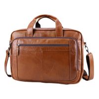 [COD] Mens briefcase business male 17 inch leather computer bag cowhide retro cross-border mens Messenger