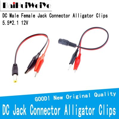 DC Konektor Jack Perempuan Laki-laki Klip Buaya Kawat Buaya 12V Kabel Daya Ke 2 Klip Buaya Tegangan Terhubung 5.5x2.1Mm