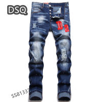 [คุณภาพสูงสุด] Original DSQ Men S High Street Skinny Jeans Simple Ripped Warm Slim Fit Stretch Denim Pencil Pants