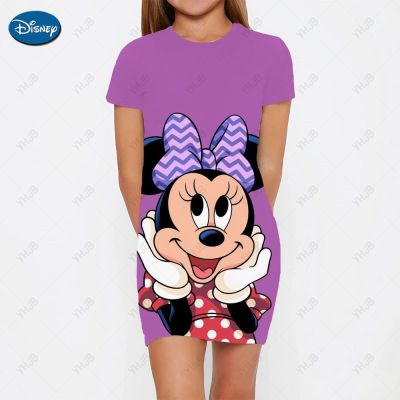 New Disney Childrens Wear Summer Casual Street Style Cartoon Hoodie Dress Print Mickey Mouse Cartoon Girl Dress