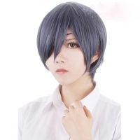 Anime cosplay ministers black shire wig male money any more blue grey hair wigs