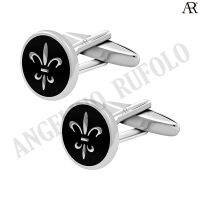 ANGELINO RUFOLO Cufflink(คัฟลิงค์) ดีไซน์ Iris กระดุมข้อมือคัฟลิ้งโรเดียมคุณภาพเยี่ยม ตัวเรือนสีเงิน/ดำ