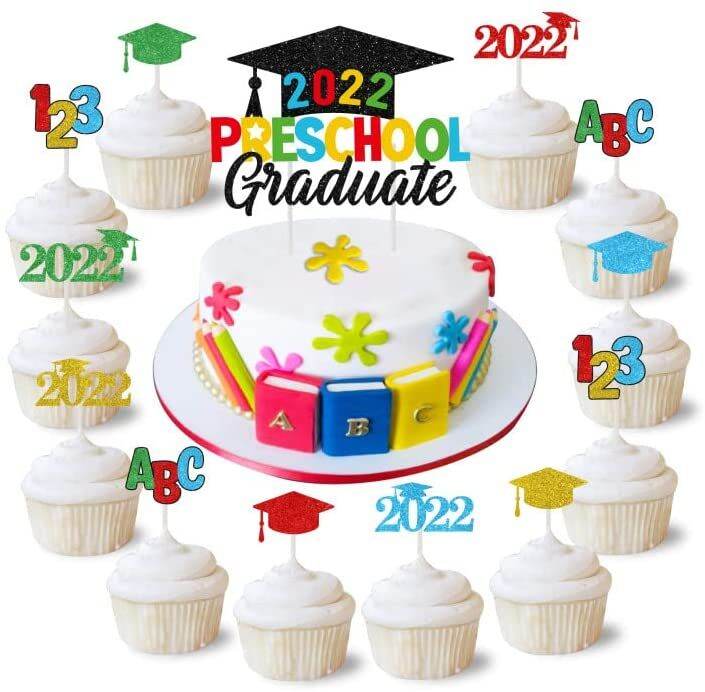 SURSURPRISE 25Pcs Glitter Preschool Graduation Cake Decorations 2022