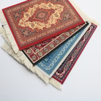 ❏❏ Persian Mini Woven Rug Mat Mousepad Retro Style Carpet Pattern Cup laptop PC Mouse Pad with Fring Home Office Table Decor Craft