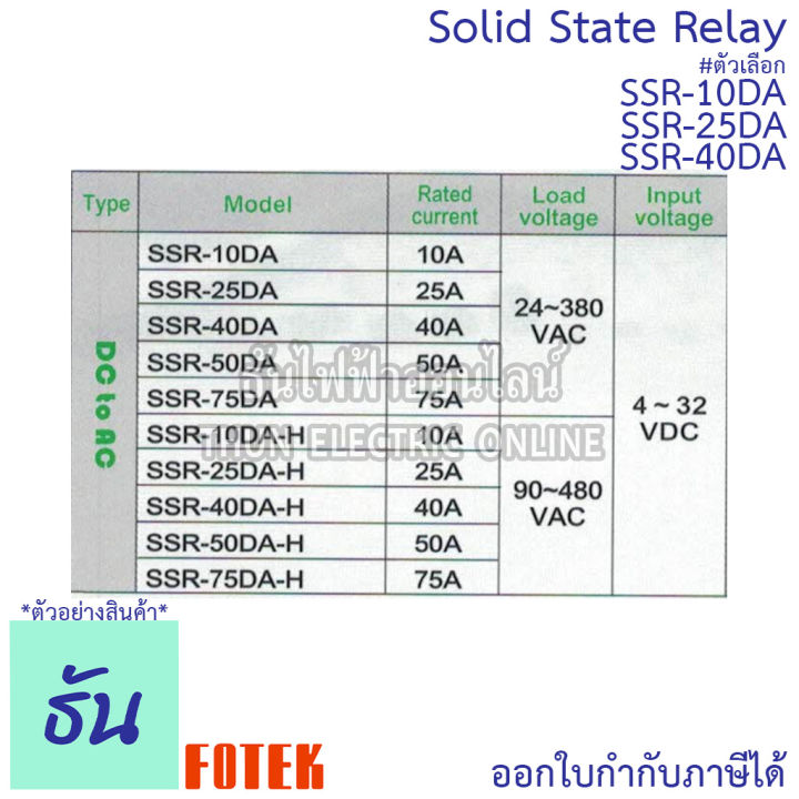 fotek-โซลิดสเตท-รีเลย์-ssr-10da-ssr-25da-ssr-40da-solid-state-relay-ขนาด-กว้าง-45มม-xยาว-62มม-xสูง-22-5มม-ธันไฟฟ้า-thunelectric