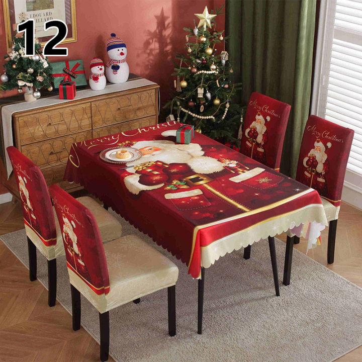 u2y7คลุมเก้าอี้คลุมโต๊ะผ้าปูโต๊ะกันน้ำพิมพ์ลายตกแต่งยืดคริสต์มาส