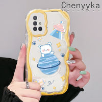 Chenyyka เคสปลอกสำหรับ Samsung กาแลคซี A72 4G A72 5G A71โลกลายหมีเนื้อครีมขอบคลื่นกันกระแทกแบบใสนิ่มเคสมือถือโปร่งใสลายกล้องถ่ายรูปที่สร้างสรรค์เคสซิลิกาเจลป้องกัน