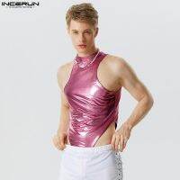 【HOT】▤❐□ Fashion Men Bodysuits Sparkling Color Turtleneck Sleeveless Rompers 2023 Bodysuit S-5XL