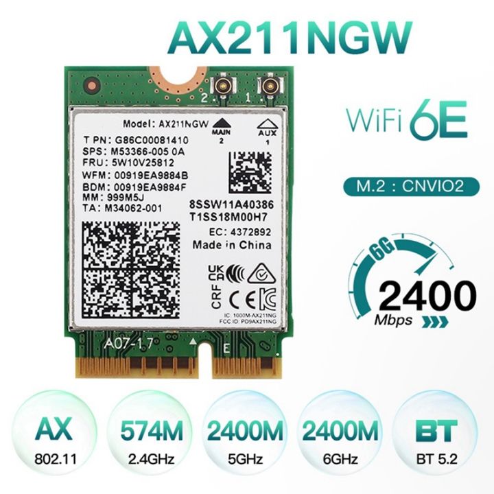network-card-ax211ngw-dual-antenna-wifi-6e-m-2-key-e-cnvio2-2-4ghz-5ghz-802-11ac-bluetooth-5-2-adapter