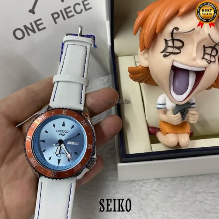 Seiko 5 Sports SRPF Day & Date One Piece LE NAMI Light Blue Dial White Leather  Strap Watch for Women | Lazada PH