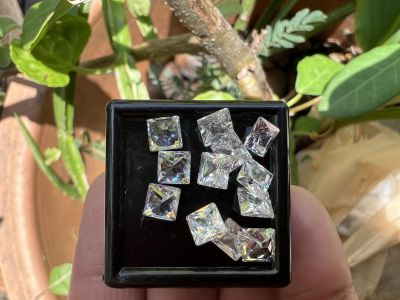 พลอย เพชรรัสเซีย AAA WHITE สีขาว American Brilliant diamond stone 8.0x8.0 MM มม (10 เม็ด) CUBIC ZIRCONIA CZ รูปร่าง สี่เหลี่ยม