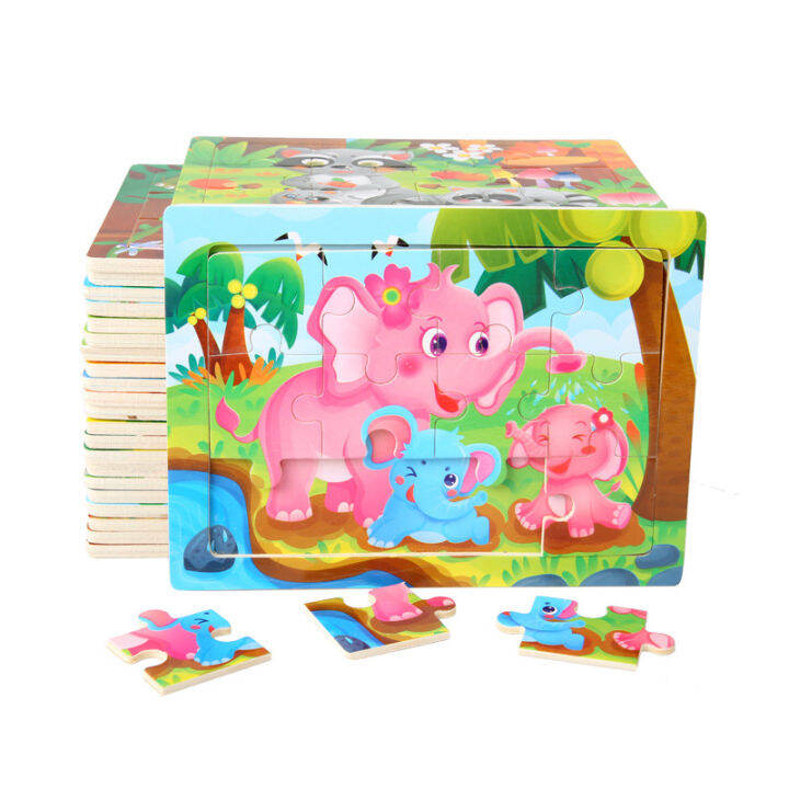 Kids Wooden Cartoon Educational Puzzle Beginners Cartoon Puzzles TOYS