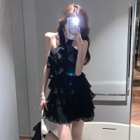 Genuine Uniqlo High-end Hepburn style halterneck backless chiffon dress for women in summer small high-end and elegant sexy little black skirt