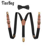 Kids 2Pcs Formal Suit Accessories Boys Y-shaped Elastic Suspender 3 Metal Clips End Adjustable Suspender and Pre-tie Bow Sets Boys Clothing