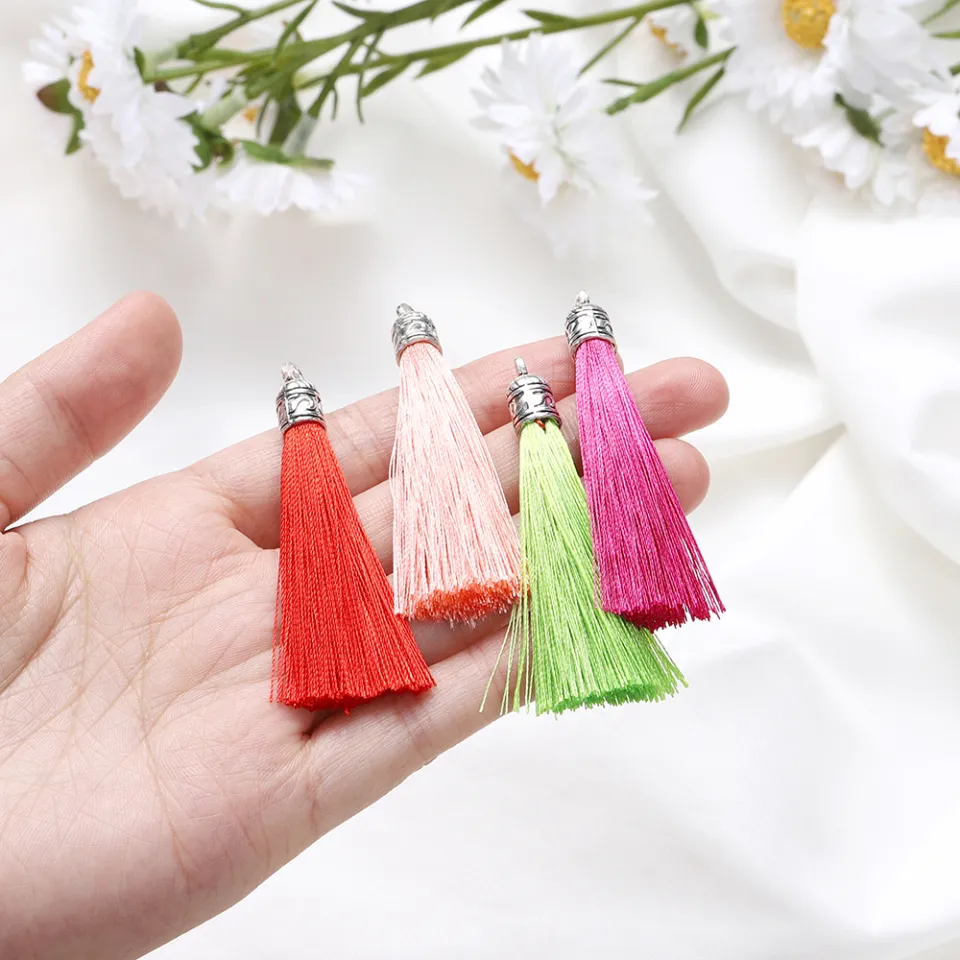 5/10pcs Silk Tassel Earrings pendant Charms Crafts Silver Caps